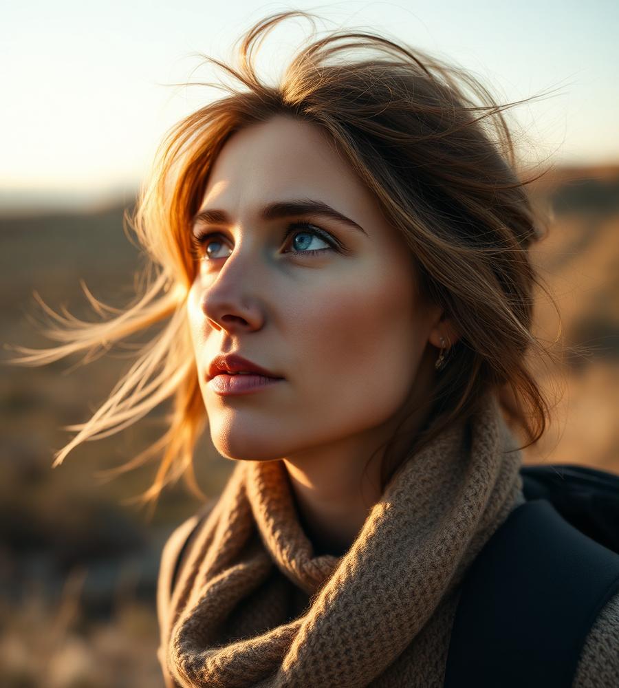 Portrait of a traveler with windswept hair